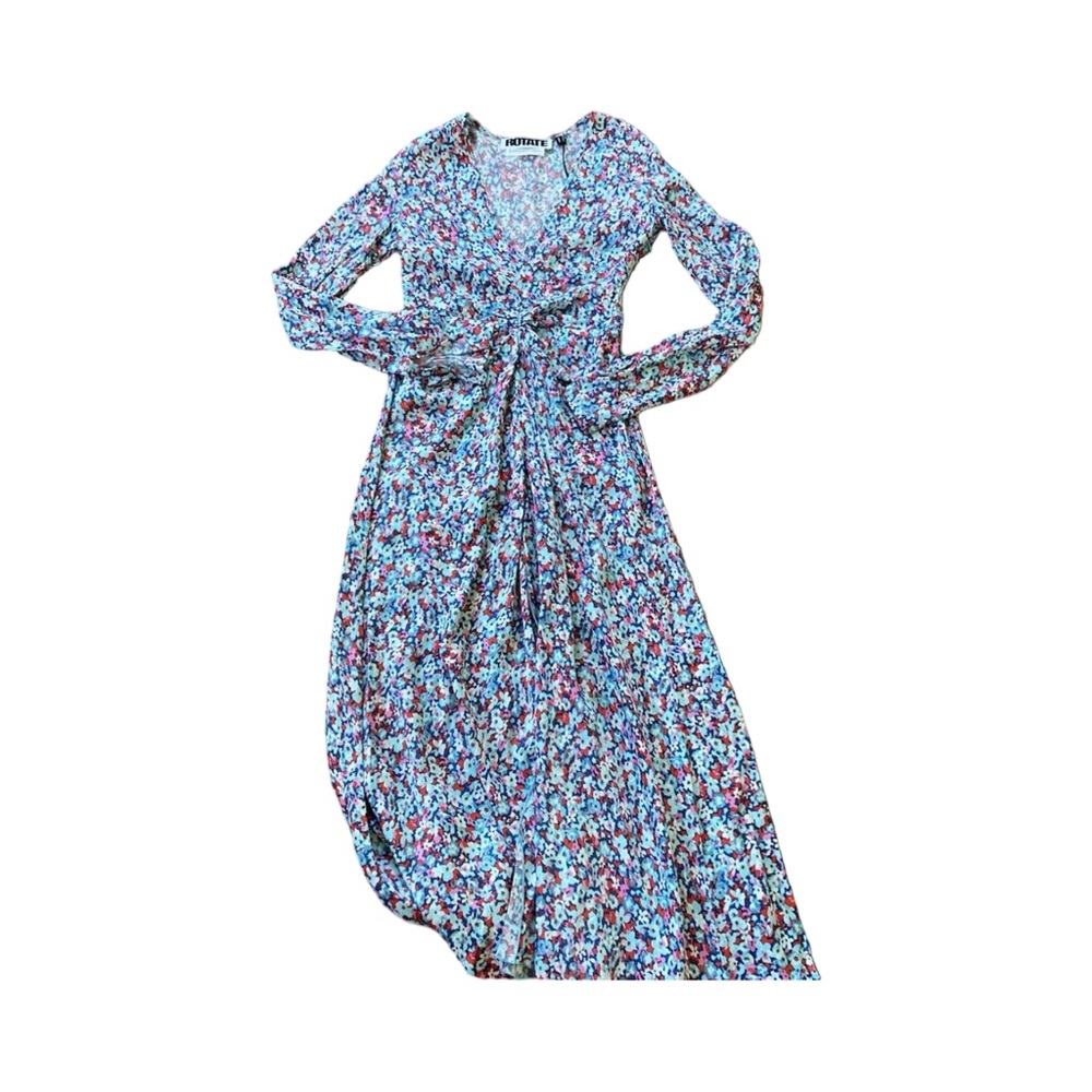 Blue Long Sleeve Wrap Sundress with V-Neck